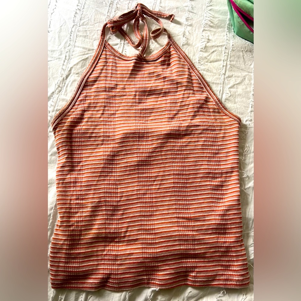American Eagle Striped Orange Halter Top